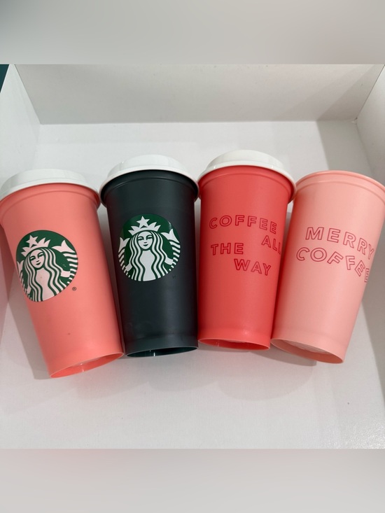 Starbucks Other - 4 LOT Starbucks Reusable 16 oz Plastic Cups Hot/Cold + Lids Color Changing U30